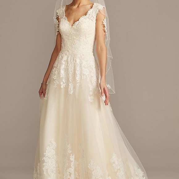 a line wedding dress davids bridal As Is Long Sleeve Chiffon A-Line Wedding Dress